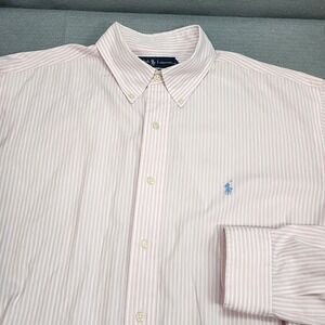 Ralph Lauren Classic Fit Pink White Stripe Button Down Shirt Men L